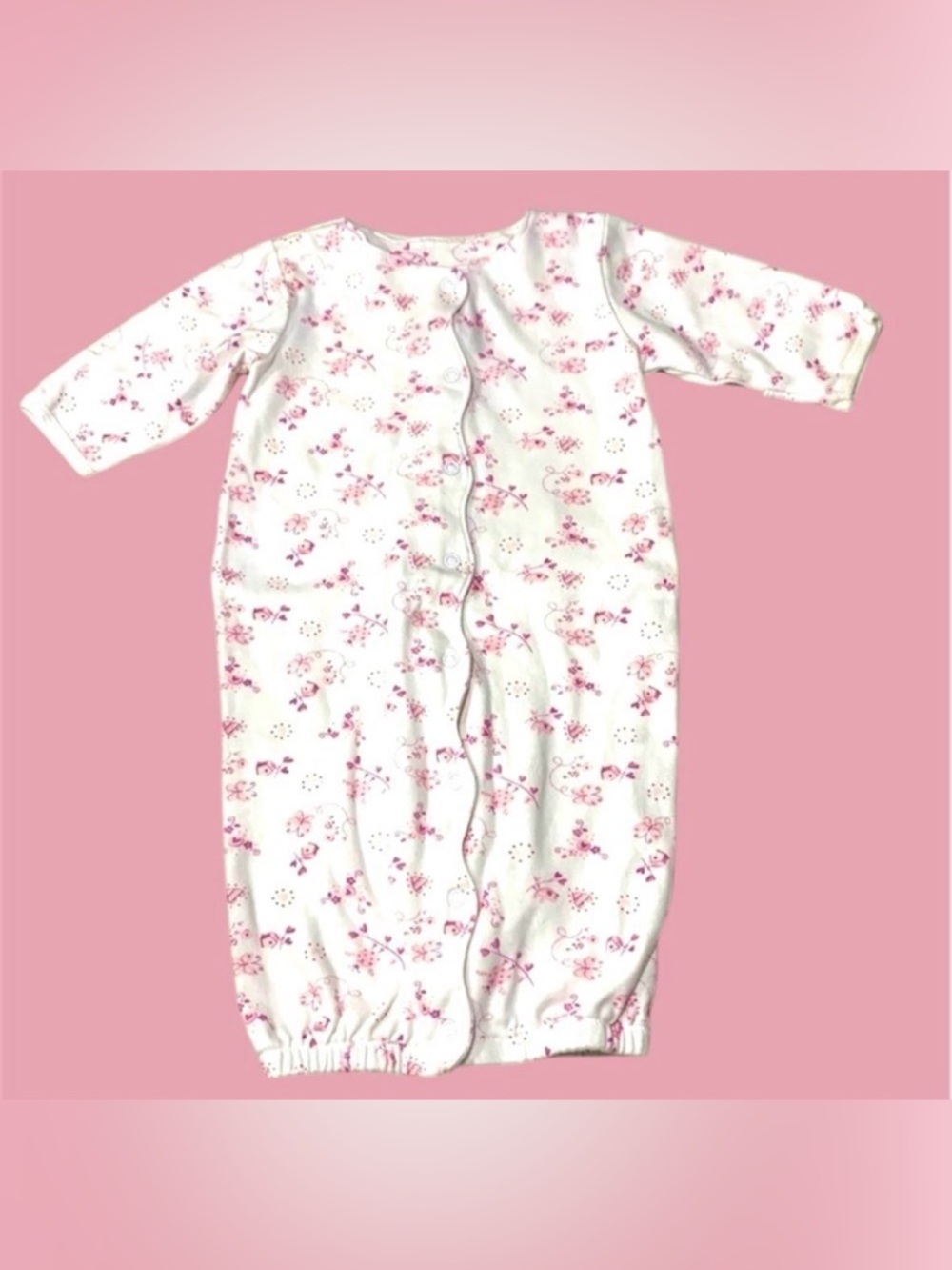 Vitamins Baby Infant Sleepwear White Floral Sleeper Sack Mittens 0-6M boutique